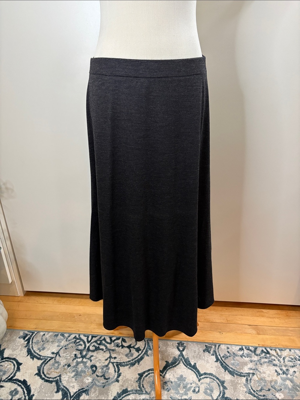 Eileen Fisher 100% Wool Charcoal Gray Asymmetrical Hem Maxi Skirt M